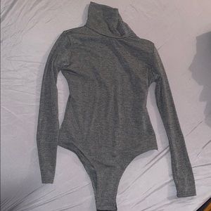 Petite Charcoal Roll Neck Long Sleeve Bodysuit